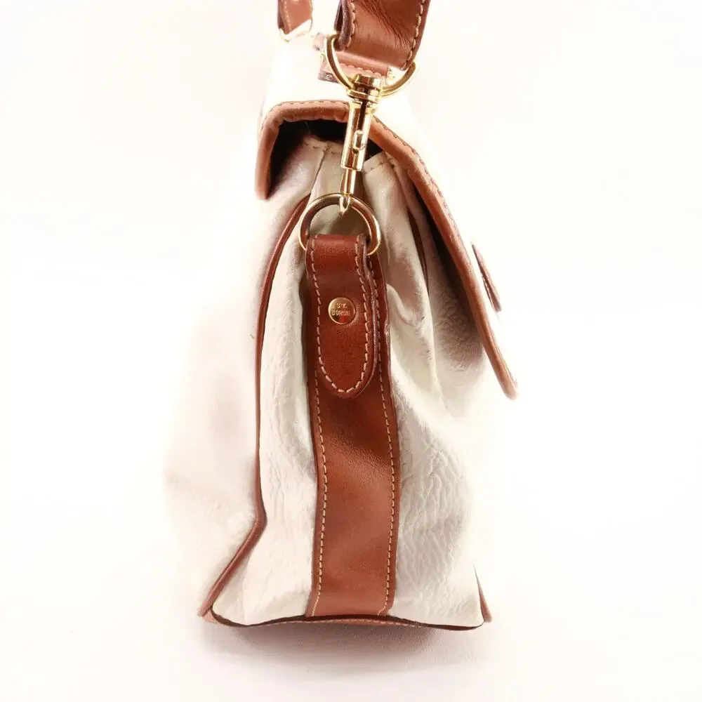 Vtg Saint Borse Handbag Women Medium Ivory Brown Pebble Leather Shoulder Bag
